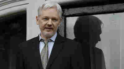 WikiLeaks founder Julian Assange speaks on the balcony of the Ecuadorean Embassy in London on Feb. 5.
