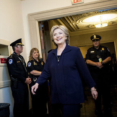 Hillary Clinton arrives to testify at a House Select Committee on Benghazi hearing in Washington, D.C., in October.