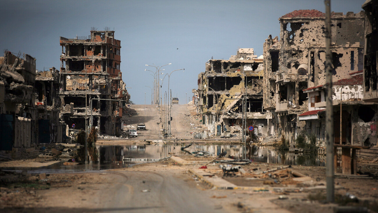 A view of buildings ravaged by fighting in Sirte, Libya, in 2011.