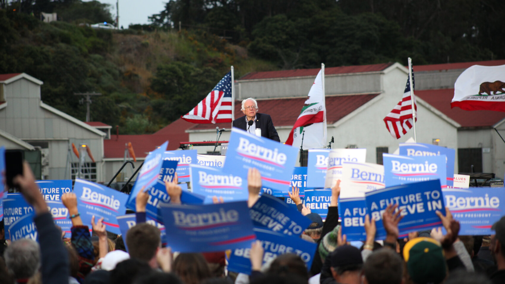 Democratic presidential candidate Bernie Sanders speaks to supporters at his final rally ahead of the California primary at Crissy Field in San Francisco on Monday. Democratic presidential candidate Bernie Sanders speaks to supporters at his final rally ahead of the California primary at Crissy Field in San Francisco on Monday.