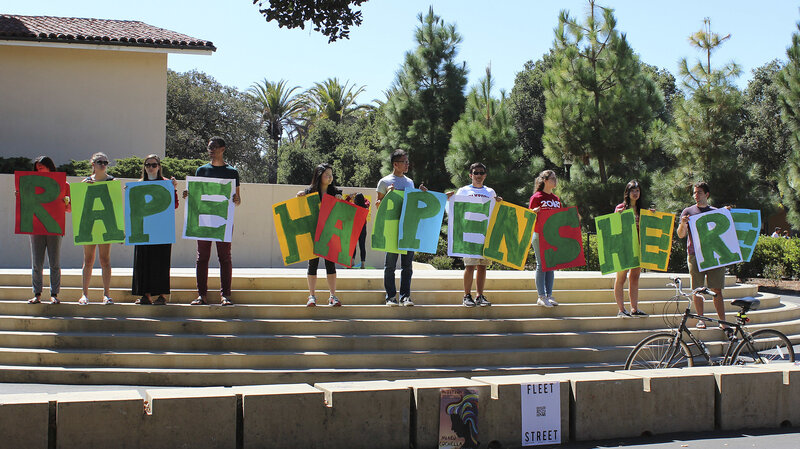 Stanford has found itself in a string of high-profile sexual assault cases. During a demonstration last September, students held a sign about rape at the university's White Plaza during new student orientation. Stanford has found itself in a string of high-profile sexual assault cases. During a demonstration last September, students held a sign about rape at the university's White Plaza during new student orientation.