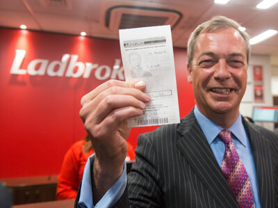 UKIP leader Nigel Farage, after placing a bet his "leave" campaign would win the Brexit vote.
