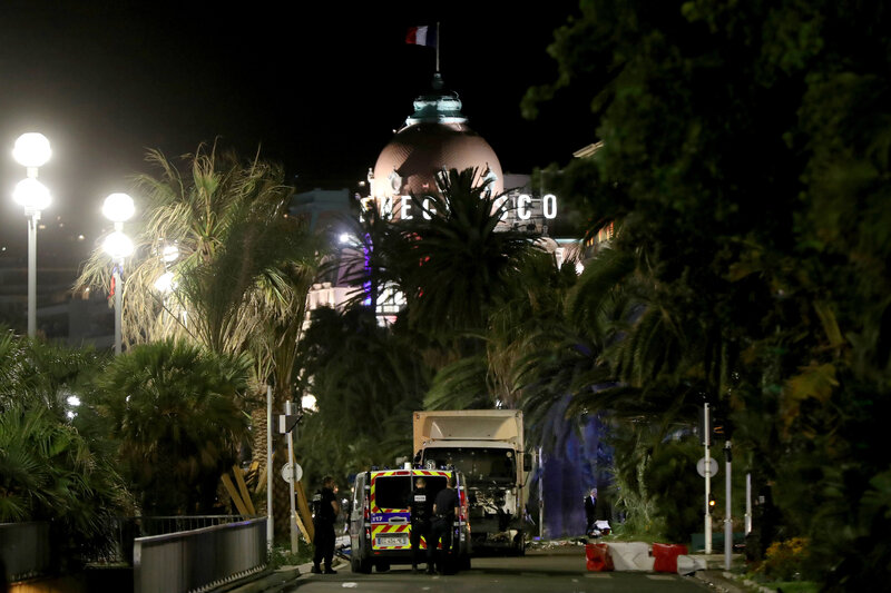 The former mayor of the French city of Nice said dozens of people were killed in the attack Thursday. He urged residents to stay indoors.