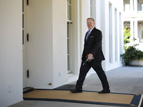 Former White House Press Secretary Sean Spicer entering the White House in July.
(Chip Somodevilla/Getty Images)