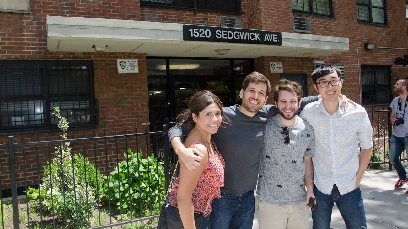 The Doodle team, Perla Campos, Kevin Burke, Pedro Vergani and David Lu, standing in front of hip-hop's birthplace, 1520 Sedgwick Avenue.
(Google)