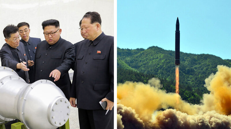 So far North Korea has tested its nuclear weapons (left) separately from the missiles meant to carry them (right). Testing the two systems together would be a dangerous but definitive way to prove they work. (STR/Getty Images)