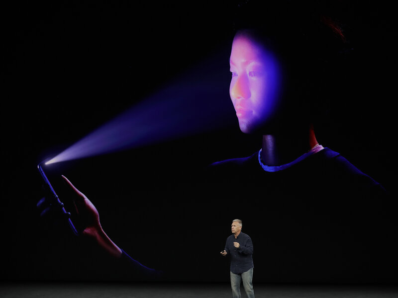 Apple's Schiller presents the iPhone's new facial-recognition feature called Face ID. (Marcio Jose Sanchez/AP)