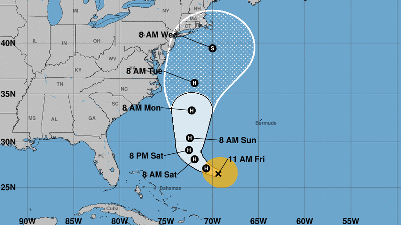 Jose is predicted to become a hurricane Friday — and to remain one as it shifts to a northern track along the U.S. East Coast. (National Hurricane Center)