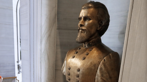 A bust of Nathan Bedford Forrest is displayed in the Tennessee State Capitol, in Nashville, Tenn.