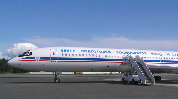 A Russian Tupolev Tu-154 Open Skies Treaty reconnaissance aircraft sits on the runway at Elmendorf Air Force Base in Anchorage, Alaska, in 2004.