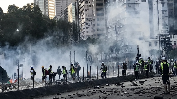 Police answered gasoline bombs hurled at them with rounds of tear gas.