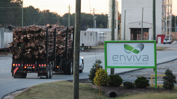A load of wood enters a wood pellet plant operated by Enviva Partners in Sampson County, N.C. Enviva is one of the largest producers of wood pellets in the U.S.