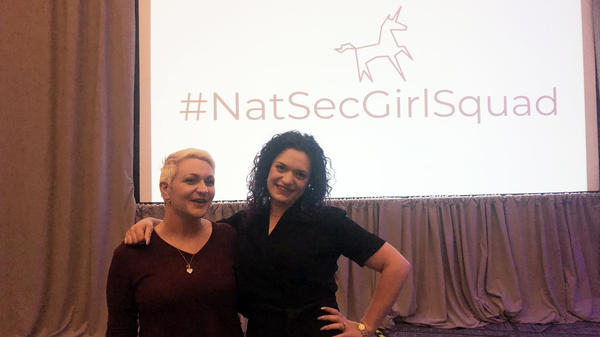 Liese Siegenthaler (left) and Maggie Feldman-Piltch attended the recent conference. #NatSecGirlSquad creates opportunities for networking and mentorship and provides professional development support to women at various stages of their national security careers.