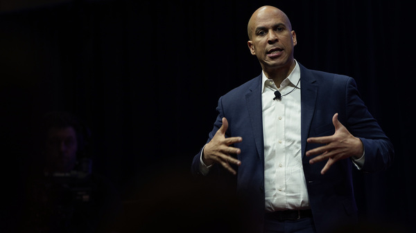 Democratic presidential candidate and New Jersey Sen. Cory Booker speaks at the Teamsters Vote 2020 Presidential Candidate Forum Dec. 7 in Cedar Rapids, Iowa.