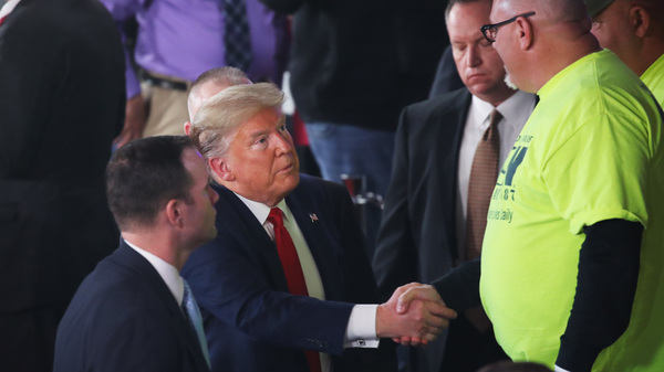 President Trump greets a supporter following a Fox News Town Hall Thursday in Scranton, Pa.
