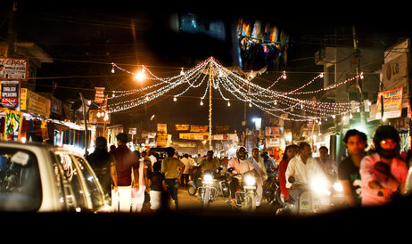 Moving from the isolation of the Grand Trunk Road onto the busy evening market streets of Kanpur. (Kainaz Amaria for NPR)