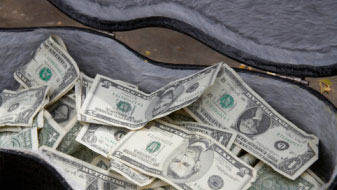 Guitar case and cash