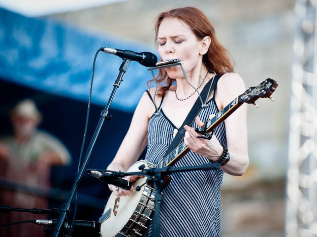 Gillian Welch performs at the Newport Folk Festival.