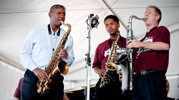 Branford Marsalis performs with the North Carolina Central Jazz Big Band at Newport Jazz.