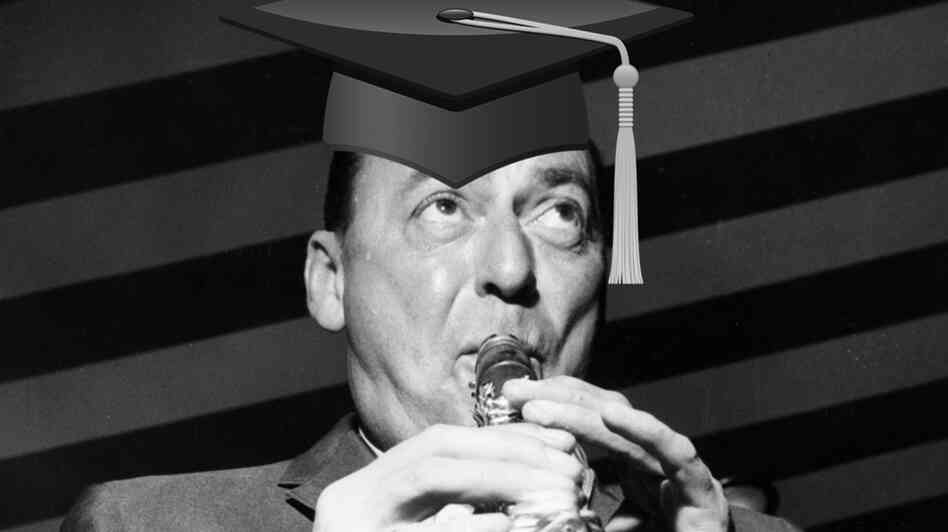 Woody Herman in a mortar board Woody Herman in a mortar board