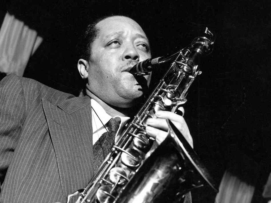 Rather than holding his saxophone vertically, Lester Young held it high and to the right.