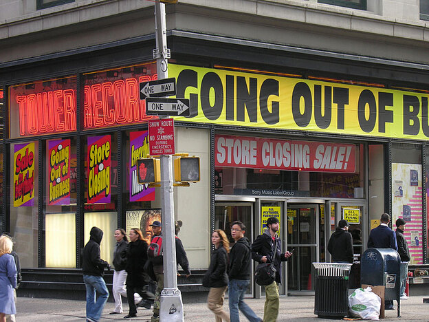 Going Out Of Business signs at Tower Records; credit: Paolo!/flickr