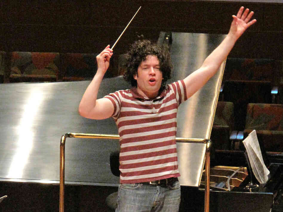 Gustavo Dudamel rehearses with the L.A. Philharmonic at the Walt Disney Concert Hall.