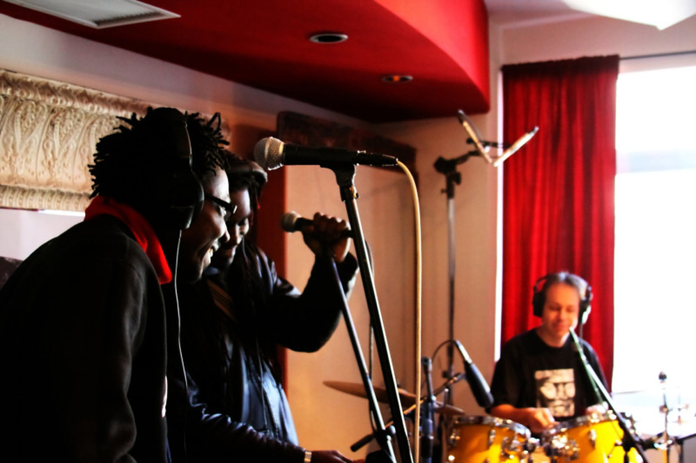 Burkina Electric performs at the Cutting Room Studios in New York City.