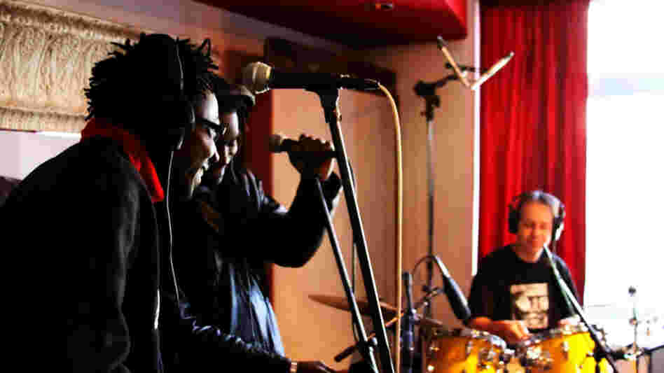Burkina Electric performs at the Cutting Room Studios in New York City.