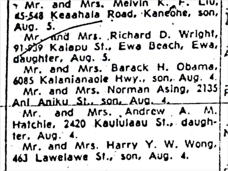 President Obama's birth announcement from 1961 President Obama's birth announcement from 1961