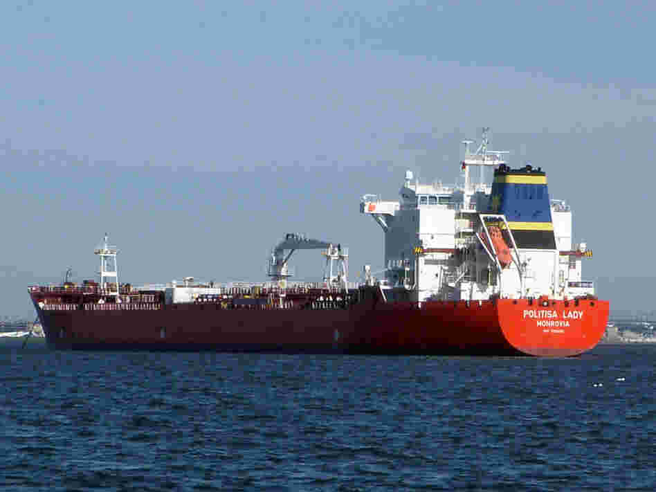 The Liberian tanker Politisa Lady anchored near Massachusetts Bay.
