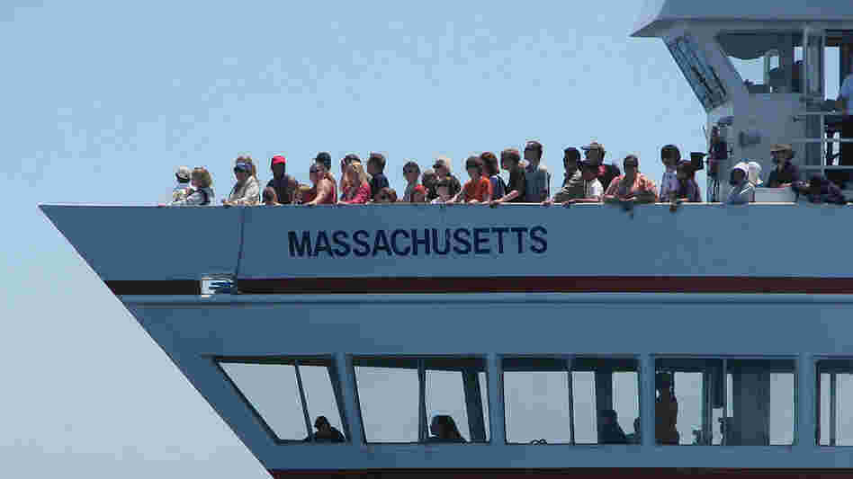 Passengers on a whale watching ship in Massachusetts Bay