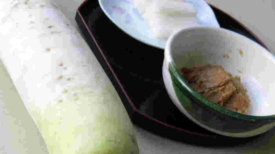A daikon radish with miso paste