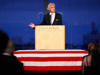 Joseph P. Kennedy, son of Robert F. Kennedy, addresses mourners at the memorial service for his uncle Edward in Boston.