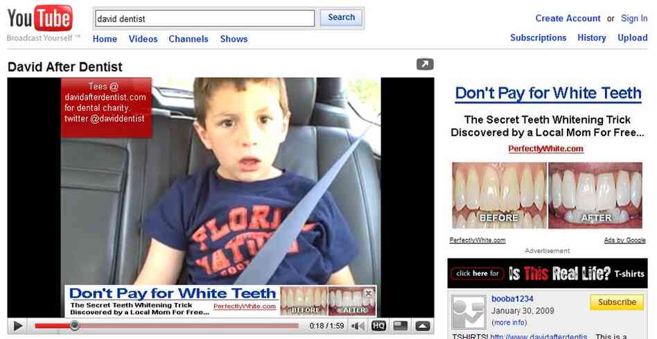 Screen grab of David After Dentist on YouTube.