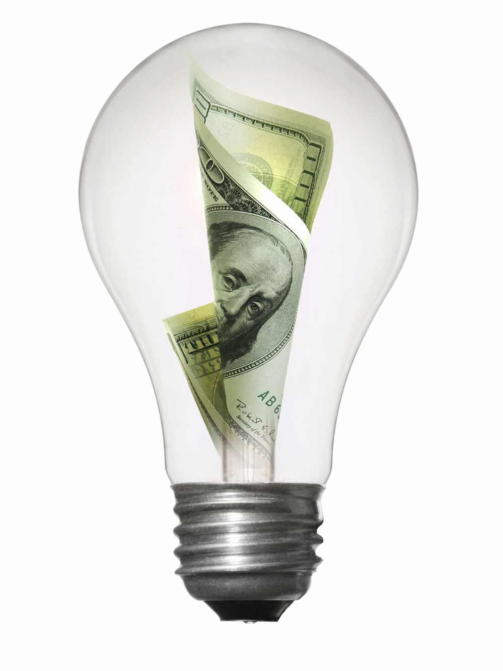 An illustration of a green-energy light bulb