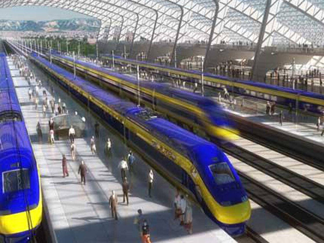 Rendering of a station in the proposed California Corridor
