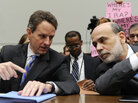 Treasury Secretary Timothy Geithner talks with Fed Chairman Ben Bernanke. Treasury Secretary Timothy Geithner talks with Fed Chairman Ben Bernanke.