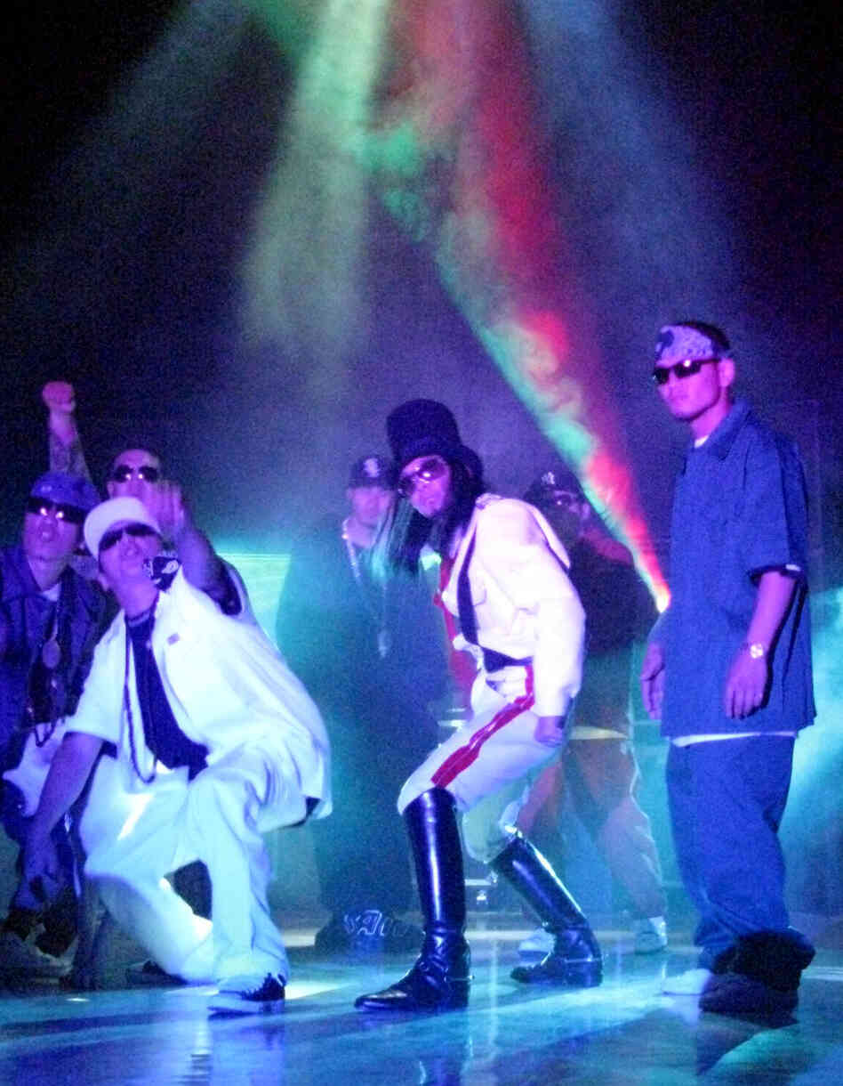 Mongolian hip-hop artists Damdinbazar Manlai, Amraa and Kobe (left to right)