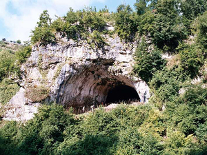 An outside view of the Dzudzuana cave in Georgia.