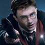 The character Harry Potter flying on a broomstick. The character Harry Potter flying on a broomstick.