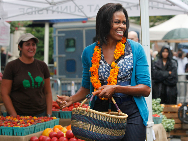 First lady Michelle Obama at Washington's new farmers market.