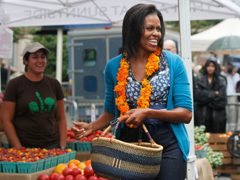 First lady Michelle Obama at Washington's new farmers market.