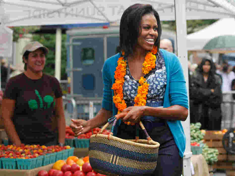 First lady Michelle Obama at Washington's new farmers market.