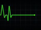 A heart monitor showing a flat line. A heart monitor showing a flat line.