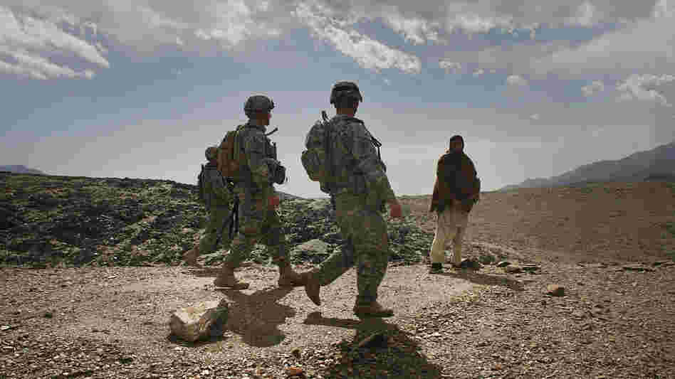 U.S. soldiers on patrol in Afghanistan's Nuristan province in February