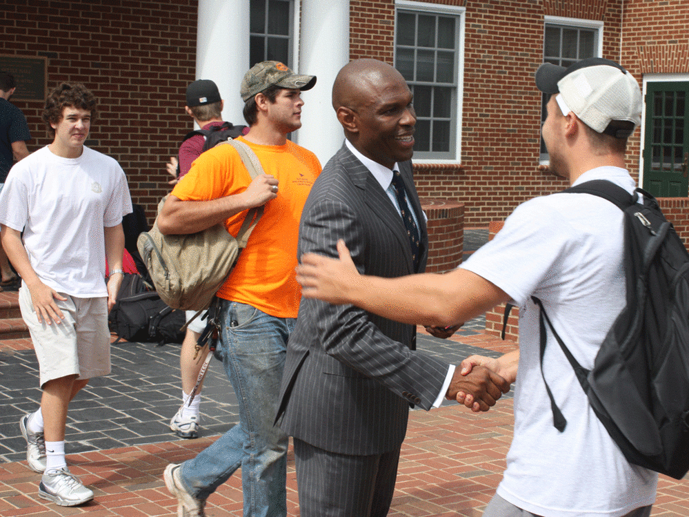 Chris Howard meets students on campus. Guy Raz/NPR