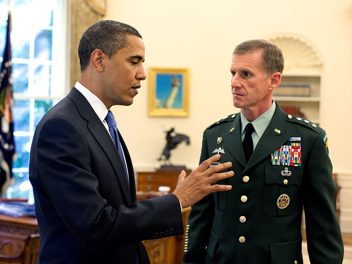 President Obama and Gen. McChrystal at an Oval Office meeting in May