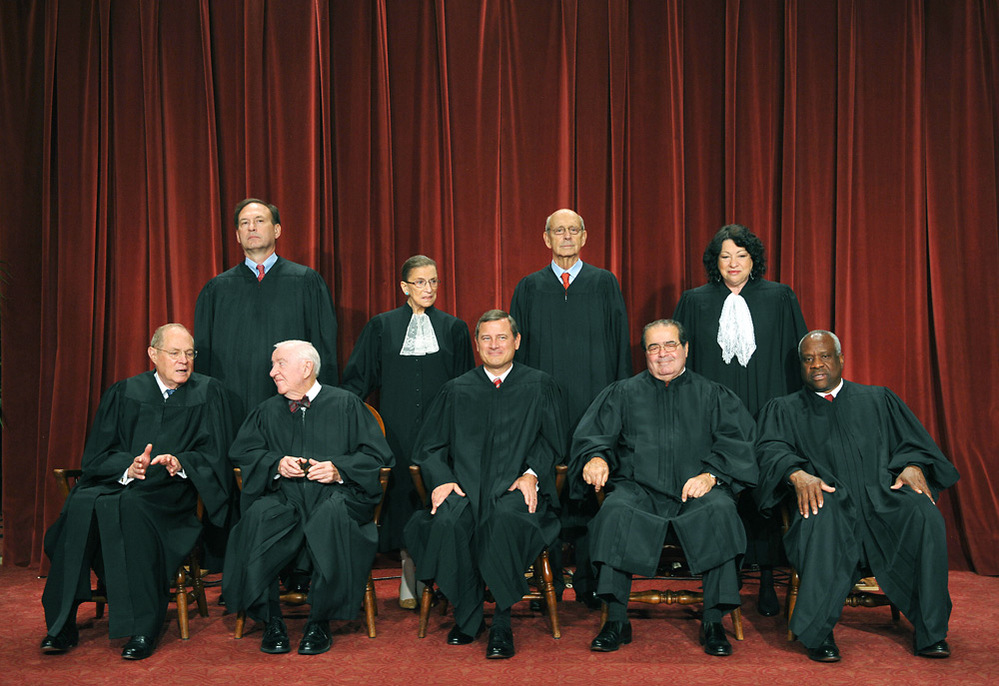 Stephen Breyer, Sonia Sotomayor, Clarence Thomas, Antonin Scalia and John Roberts.