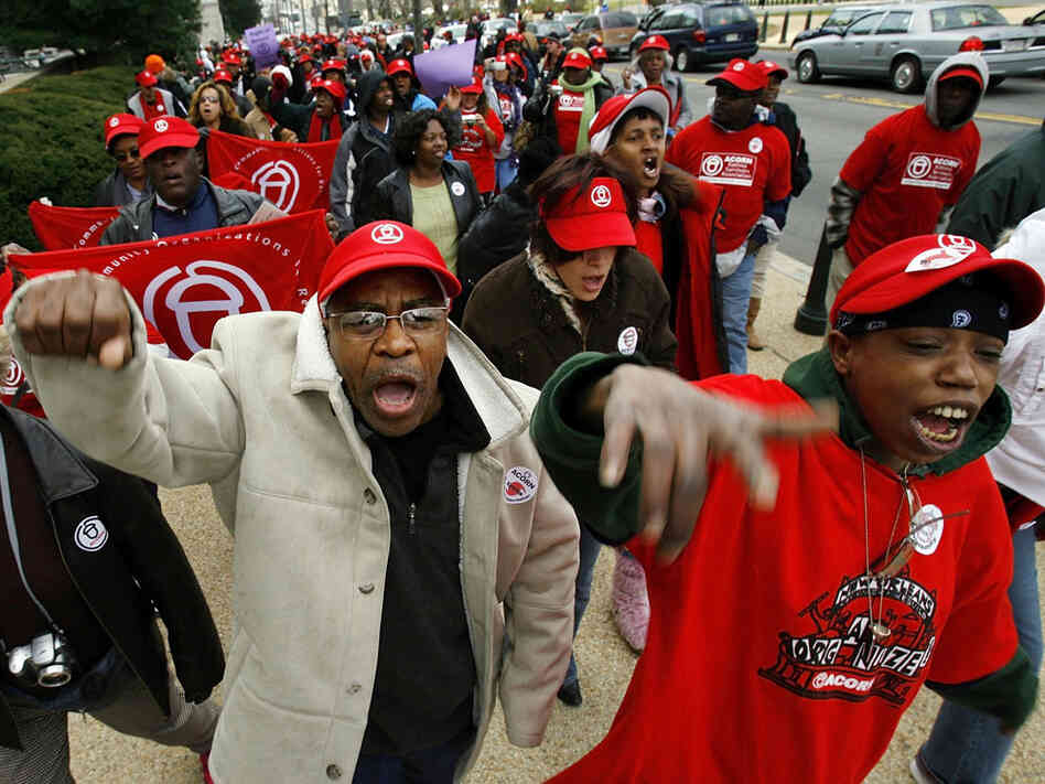 Hundreds of Hurricane Katrina survivors march on Capitol Hill in 2006, in a rally organized by ACORN
